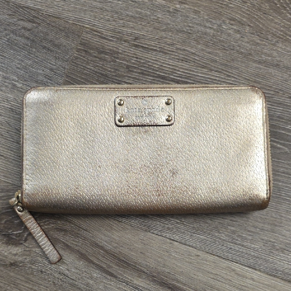 Kate Spade Metallic Gold With Pink Inside Wallet